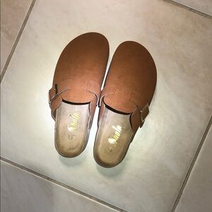 SHEIN Chestnut Suede-Feel Slip-On Clog Mules with Buckle